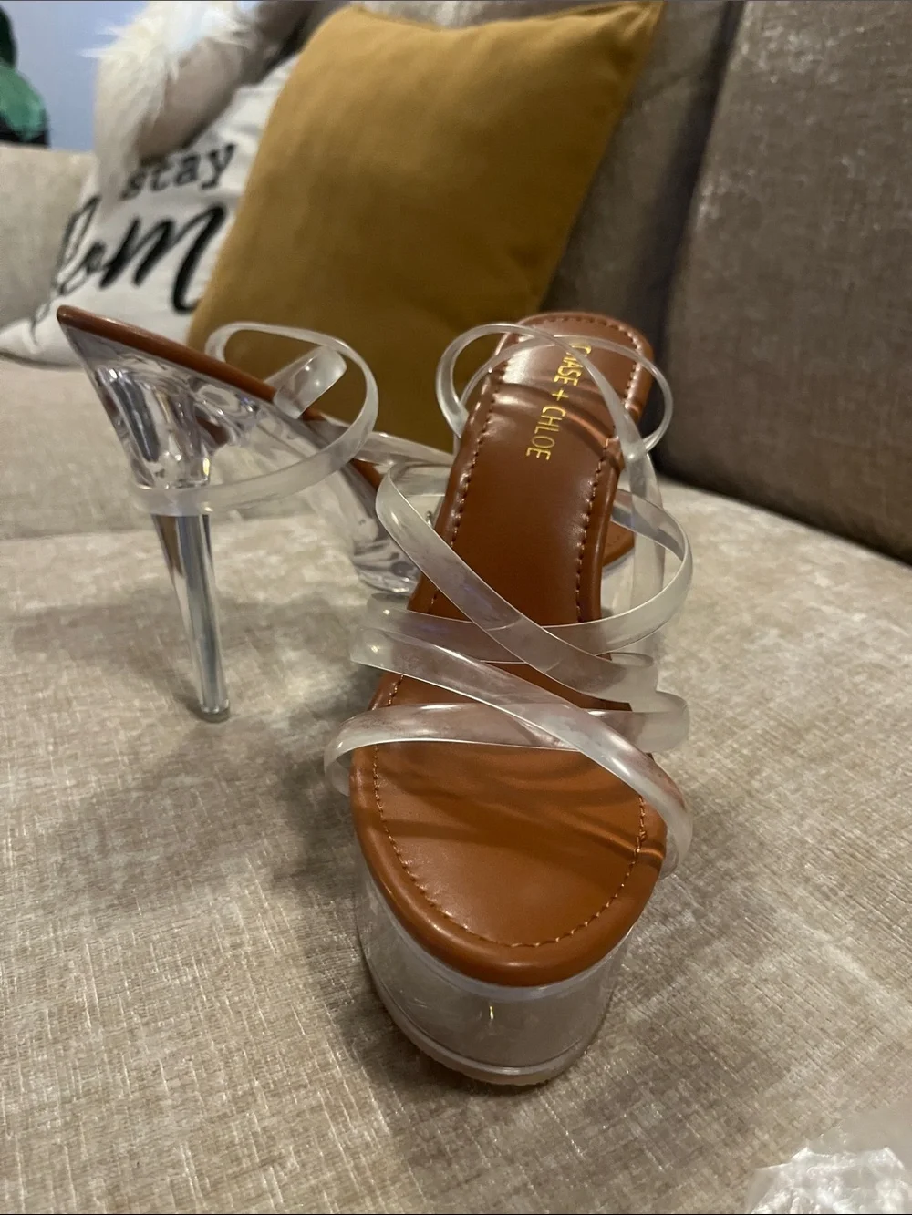 NORDSTROM Chase + Chloe Clear Strappy Platform Sandals with Brown Footbed